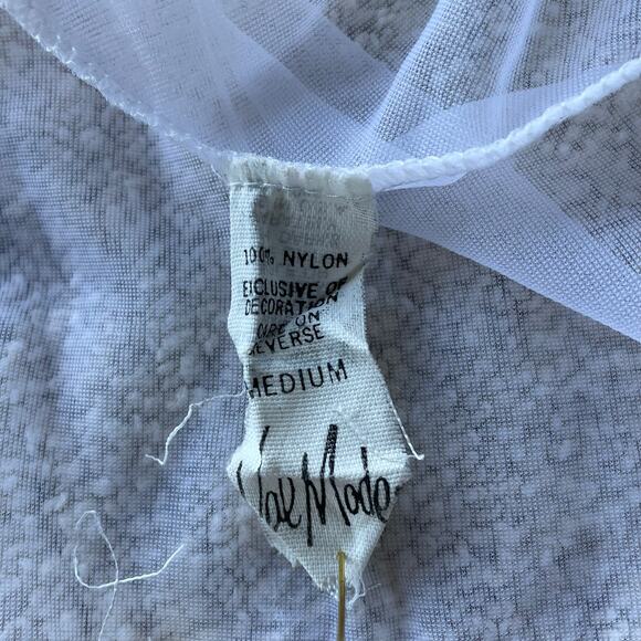 Vintage Val Mode Fairy Sheer Nylon Short flutter Sleeve Lace White Maxi Robe S-M - Picture 12 of 16